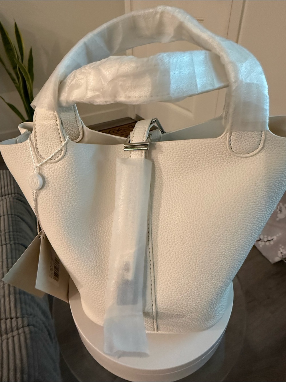Valentino Orlandi White Textured Leather Bucket Tote